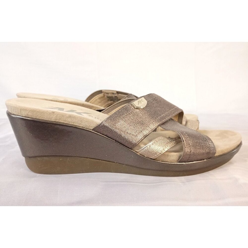Anne Klein Sport Peggy Wedge Sandals Women Size 9 Bronze Metallic Slide - Picture 4 of 11